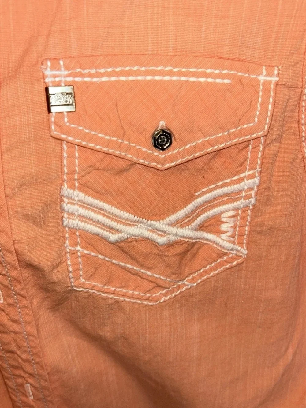 Buckle Black Men's Western Pearl Snap Shirt Coral Peach Thick Stitch Standard Fi
